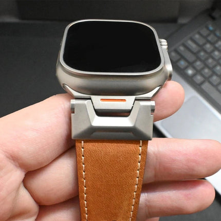 Correa de titanio para Apple Watch de cuero genuino
