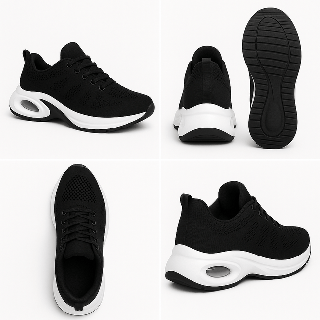 Zapatillas Confort Sport Mujer Transpirables en negro, diseño ergonómico y suela antideslizante, oferta 50% con envío gratis en Argentina.