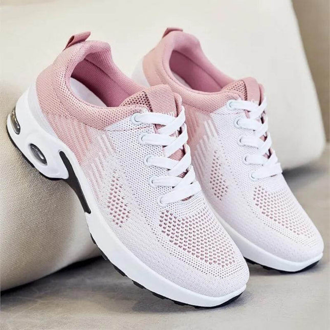 Zapatillas transpirables de verano color rosa y blanco con suela antiimpacto, perfectas para correr y reducir el dolor de pies.