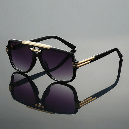Anteojos de sol Arclight Spec, diseño futurista, montura negra y dorada, lentes oscuras para adultos, estilo audaz y moderno.