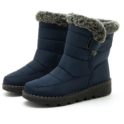 Bota Polar Trendy impermeable para mujeres, color azul, forro de felpa, suela antideslizante, ideal para invierno.