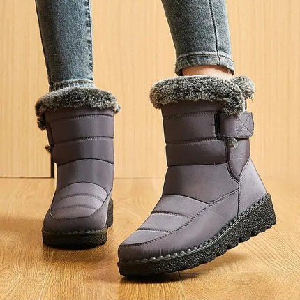 Bota Polar Trendy impermeable gris para mujer, interior de felpa, cierre velcro y suela antideslizante, invierno.