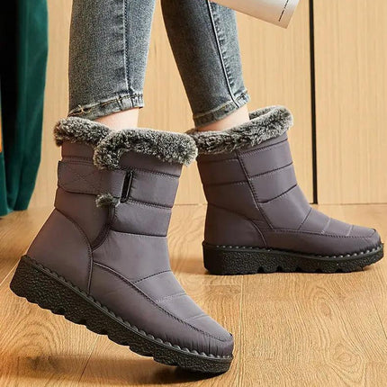 Bota Polar Trendy impermeable, gris, felpa interior, mujer, suela antideslizante, ideal para invierno, cierre velcro.