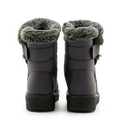 Bota Polar Trendy impermeable negra con interior de felpa gris, cierre velcro, suela antideslizante para mujeres