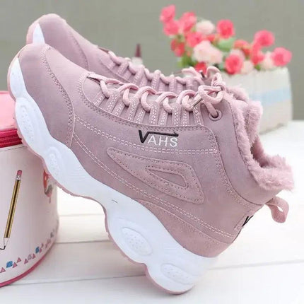 Bota rosa mujer, forro algodón y terciopelo, plataforma gruesa antideslizante, estilo urbano moderno, invierno, Argentina.