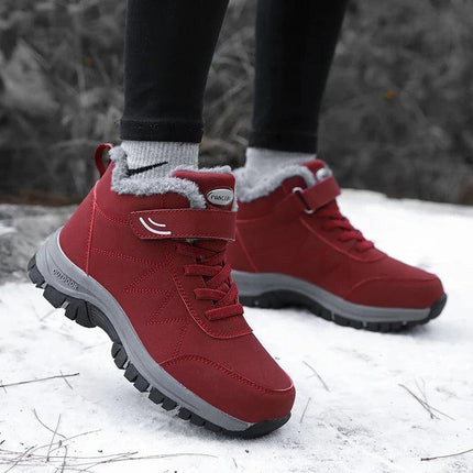 Botas de nieve rojas para mujer, impermeables y antideslizantes, con forro cálido, ideales para invierno.