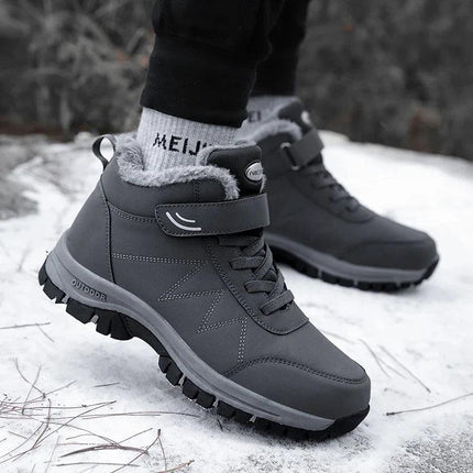 Botas de nieve impermeables gris oscuro para hombre, con suela antideslizante y forro cálido