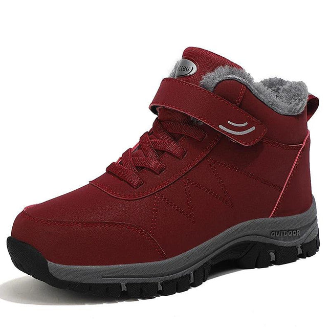 Botas de nieve rojas para adultos, antideslizantes e impermeables, con forro cálido de felpa, ideales para invierno.