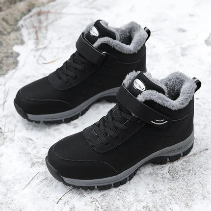 Botas de nieve negras para adultos, cálidas y antideslizantes, impermeables, con forro de lana gris, ideales para invierno.