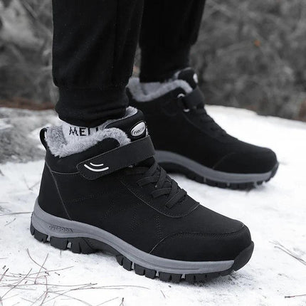 Botas de nieve negras para hombre, cálidas y antideslizantes, impermeables, con forro de felpa gris para invierno