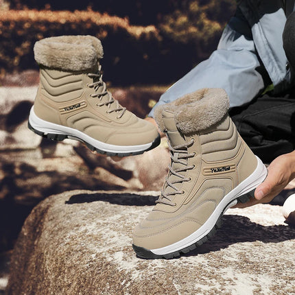 Botas de senderismo para hombre, beige, cálidas, con interior de felpa, ideales para trekking en invierno.