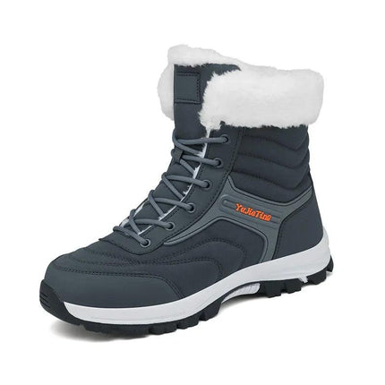 Botas de senderismo para hombre, color gris oscuro, con forro cálido de felpa blanca y suela resistente. Ideal para trekking.
