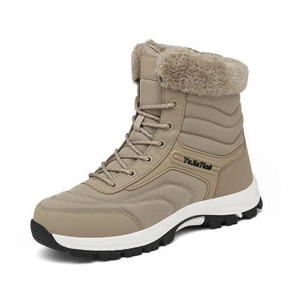 Botas de senderismo cálidas para hombre, color beige, con forro de felpa y suela antideslizante, ideales para trekking.