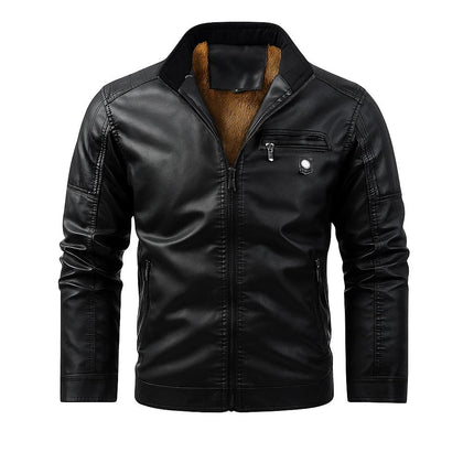 Campera negra de cuero genuino para hombre, diseño moderno y sostenible, ideal para un look con actitud.