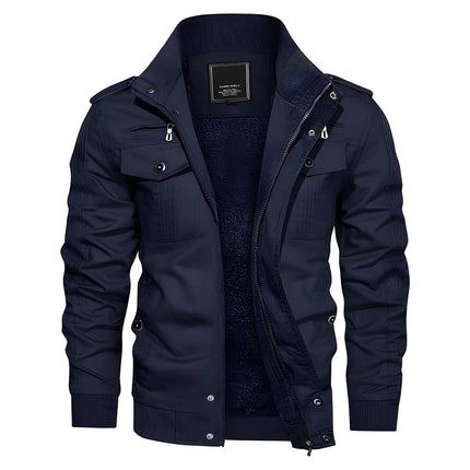 Campera casual Barth azul marino, poliéster impermeable, forro polar térmico, hombre, cierres y botones metálicos.