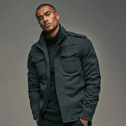 Campera Casual Barth para hombre en poliéster negro, impermeable y térmica, ideal para días fríos y con viento.