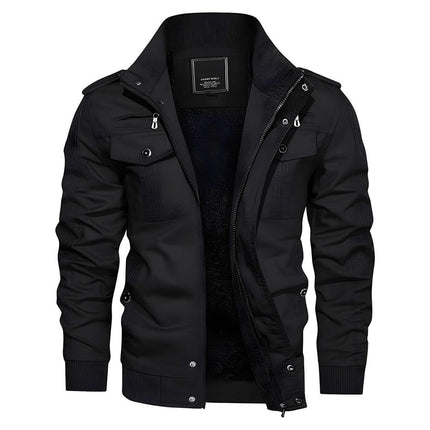 Campera Casual Barth hombre, poliéster negro, impermeable y corta viento, forro polar, bolsillos funcionales.
