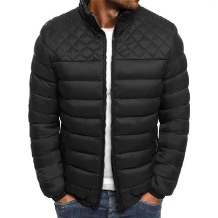 Campera ComfortFit hombre de algodón térmico, negro, con cuello alto, ideal para otoño e invierno.
