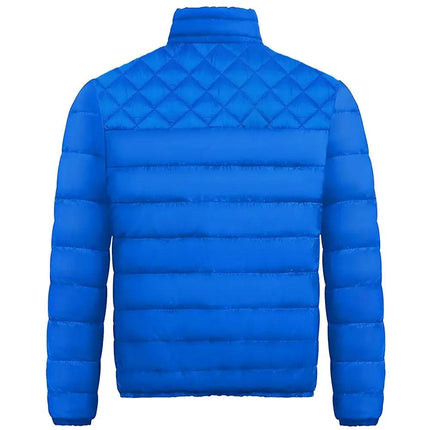 Campera ComfortFit hombre azul, algodón térmico, cuello alto tipo stand, diseño liviano y casual.