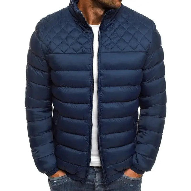 Campera ComfortFit hombre azul, algodón térmico, cuello alto, para otoño invierno, sin capucha, Argentina.
