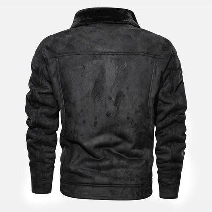 Campera de cuero vacuno negro para hombres, vista trasera, diseño moderno y elegante, perfecta para uso casual.