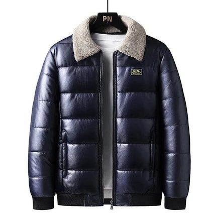 Campera puffer Caparin azul marino para hombre, relleno de algodón, cuello de cordero, diseño clásico, abrigada y práctica.