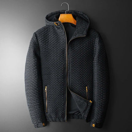 Campera acolchada negra para hombres, relleno de algodón, tejido de viscosa, cómoda y versátil para toda temporada.