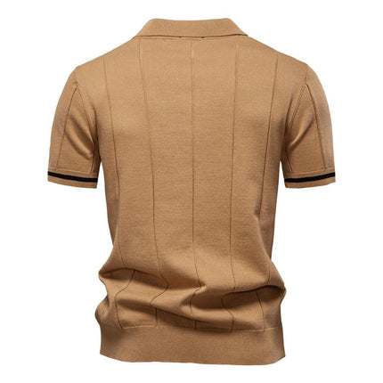 Polo Jacques Remy para hombre, color beige, mezcla de algodón, diseño con canalé vertical y detalle en mangas.