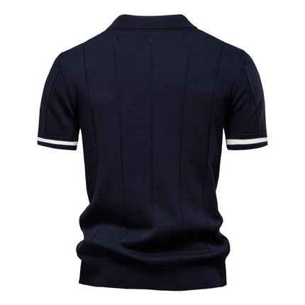 Chomba Jacques Remy corte ceñido, color azul oscuro, mezcla de algodón, con detalles en contraste para hombre.