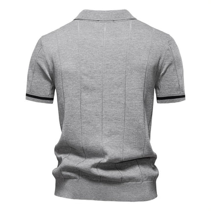 Chomba Jacques Remy gris para hombre, corte ceñido, tela transpirable de algodón con detalles canalé en mangas.