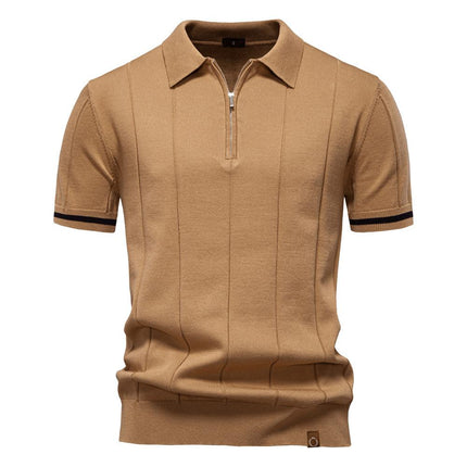 Polo de algodón color beige para hombre, diseño moderno y elegante con detalles en contraste en mangas, ajuste ceñido.