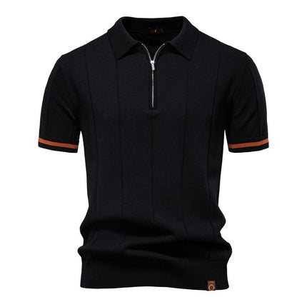 Chomba Jacques Remy de algodón, color negro con detalles en mangas, para hombre. Ajuste ceñido y diseño transpirable.