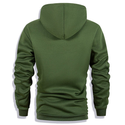 Buzo con capucha verde para hombre, tela gruesa y forro térmico, ideal para otoño e invierno, estilo casual y moderno.