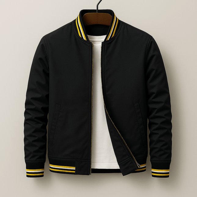 Campera Hombre Casual Premium Madrid con cuello acanalado y cierre frontal, ideal para climas adversos. Nylon resistente.
