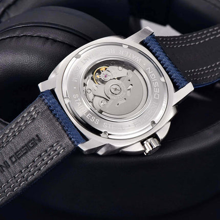 Reloj automático masculino Pagani Rare con diseño mecánico en acero inoxidable y correa negra, para hombres.