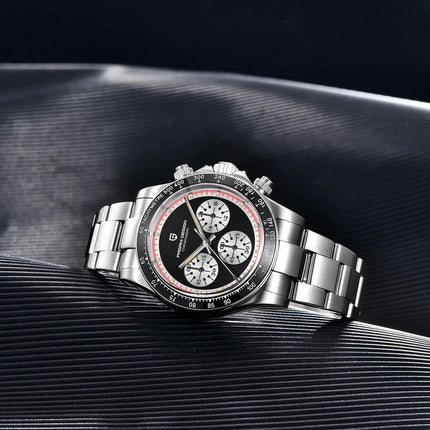 Reloj Pagani Legacy de acero inoxidable plata, edición limitada para hombres, con esfera negra y certificado de autenticidad.