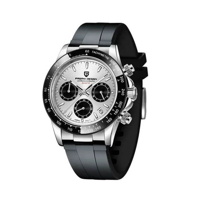 Reloj Pagani William, estilo ejecutivo, acero inoxidable, esfera negra y plateada, detalle contemporáneo para hombres.