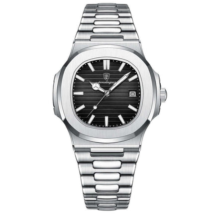 Reloj Poedagar Nautilus 40 mm acero inoxidable para hombres, diseño minimalista italiano y elegante esfera negra.