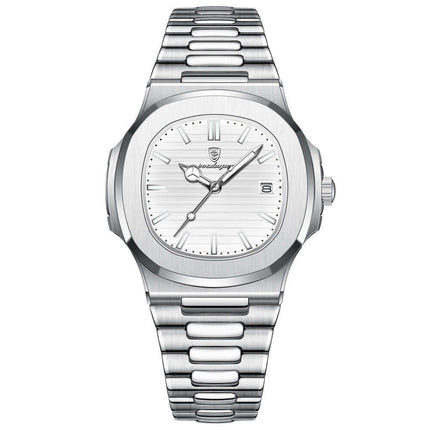 Reloj de pulsera Poedagar Nautilus 40 mm, diseño italiano, acero inoxidable plateado, para hombres, estilo elegante.