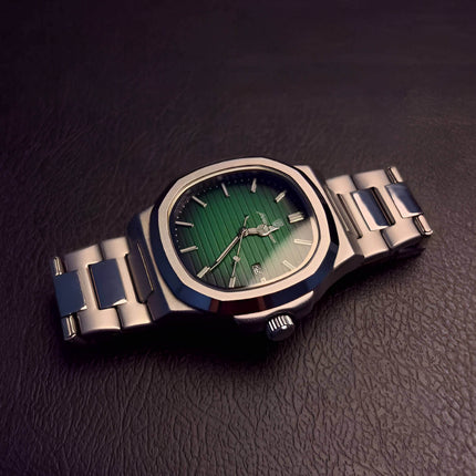 Reloj Poedagar Nautilus 40 mm, diseño italiano, esfera verde, acero inoxidable, resistente al agua, para hombres modernos.