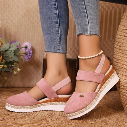 Sandalia Urban Cuña rosa para mujer, con plataforma de yute, ideal para el verano y un estilo casual chic.