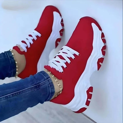 Zapatillas casual MaxSole rojas de tela con suela chunky blanca, ideales para estilo urbano juvenil y moderno.