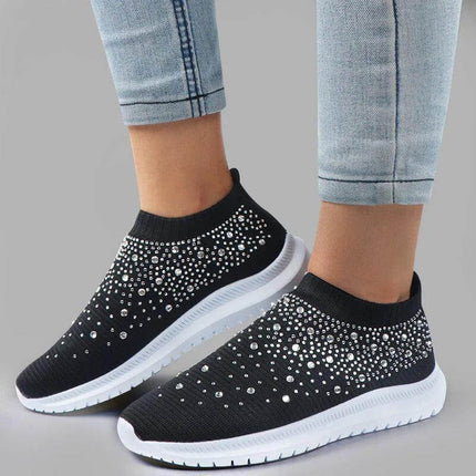 Zapatillas urbanas negras con glitter para mujer, diseño ergonómico con suela blanca, oferta especial 20% hoy.