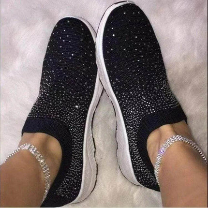 Zapatillas urbanas confort glitter negras para mujer, diseño ergonómico y moderno, calzado ideal para uso diario.