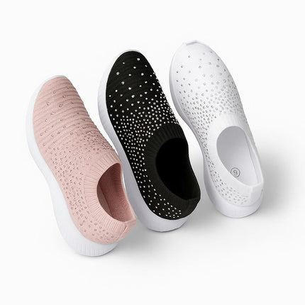 Zapatillas confort glitter mujer urbanas en rosa, negro y blanco. Diseño ergonómico y suela antideslizante.