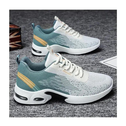 Zapatillas de malla para hombre, livianas y modernas, color gris y verde, ideales para uso diario.