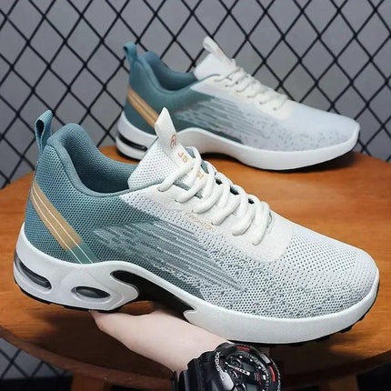 Zapatillas para hombre de malla, color blanco y verde, livianas y cómodas, diseño moderno para uso diario.