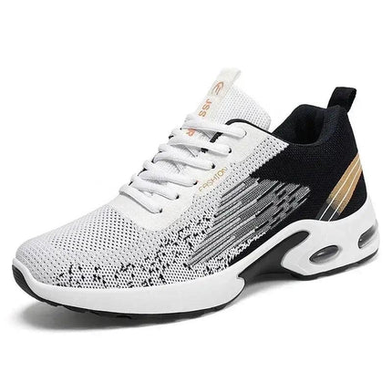 Zapatillas de malla para hombre, livianas y cómodas, color blanco y negro, diseño moderno ideal para uso diario.