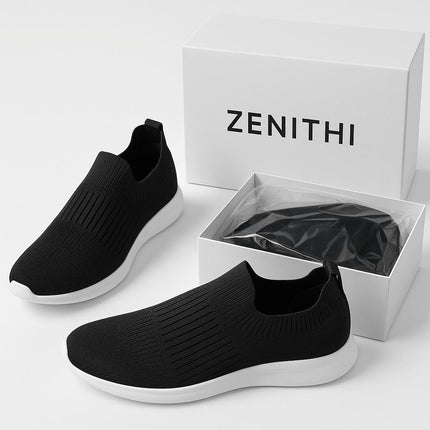 Zapatillas mujer transpirables negras, material tejido, diseño moderno, ideales para confort diario.