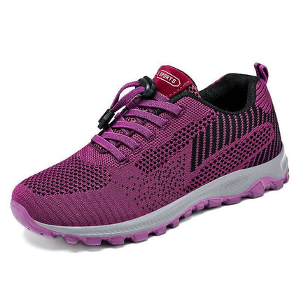 Zapatillas antideslizantes para mujer, color fucsia, diseño elástico y cómodo, ideales para caminar y con buena ventilación.